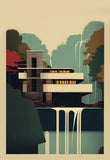 Minimalist Fallingwater House Bauhaus Classic Architecture Abstract Poster Canvas Painting Wall Art Pictures Living Home Decor