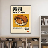 Good Luck Cat Maneki Neko Cat Ramen Sushi Anime Painting Canvas Print, Japanese Poster for Living Room Kitchen Decor Cuadros