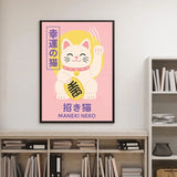 Good Luck Cat Maneki Neko Cat Ramen Sushi Anime Painting Canvas Print, Japanese Poster for Living Room Kitchen Decor Cuadros