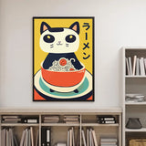 Good Luck Cat Maneki Neko Cat Ramen Sushi Anime Painting Canvas Print, Japanese Poster for Living Room Kitchen Decor Cuadros