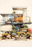 Minimalist Fallingwater House Bauhaus Classic Architecture Abstract Poster Canvas Painting Wall Art Pictures Living Home Decor