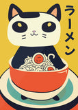 Good Luck Cat Maneki Neko Cat Ramen Sushi Anime Painting Canvas Print, Japanese Poster for Living Room Kitchen Decor Cuadros