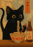Good Luck Cat Maneki Neko Cat Ramen Sushi Anime Painting Canvas Print, Japanese Poster for Living Room Kitchen Decor Cuadros