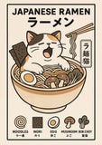Good Luck Cat Maneki Neko Cat Ramen Sushi Anime Painting Canvas Print, Japanese Poster for Living Room Kitchen Decor Cuadros