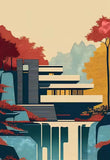 Minimalist Fallingwater House Bauhaus Classic Architecture Abstract Poster Canvas Painting Wall Art Pictures Living Home Decor