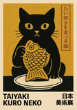 Good Luck Cat Maneki Neko Cat Ramen Sushi Anime Painting Canvas Print, Japanese Poster for Living Room Kitchen Decor Cuadros